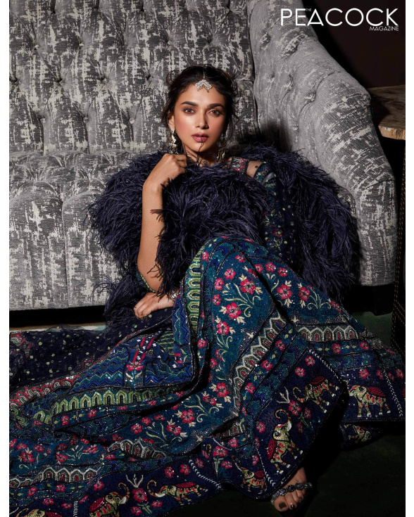 Buy Dark Blue Embroidered With Feather Lehenga Set - Falguni Shane Peacock