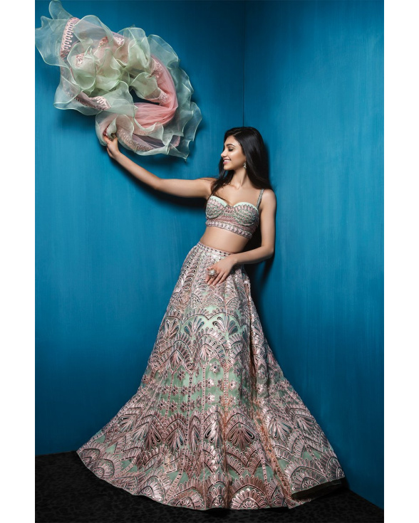 Alanna Panday Grey Foil Embroidered Lehenga Set