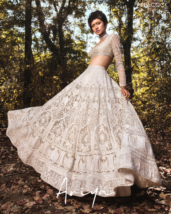 Buy Now Ariya Nude-silver geometrically Lehenga Set - Falguni Shane Peacock