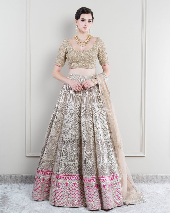 Myra Beige Lehenga With Gold Foil