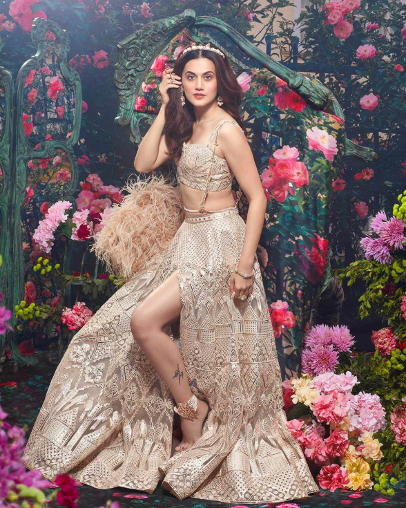 Taapsee Pannu Gold Embroider Lehenga Set