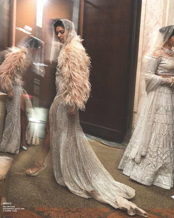 Shayla Chrome Applique Feather Long Gown