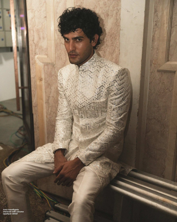 Gris Foil Embroidered Serwani Se