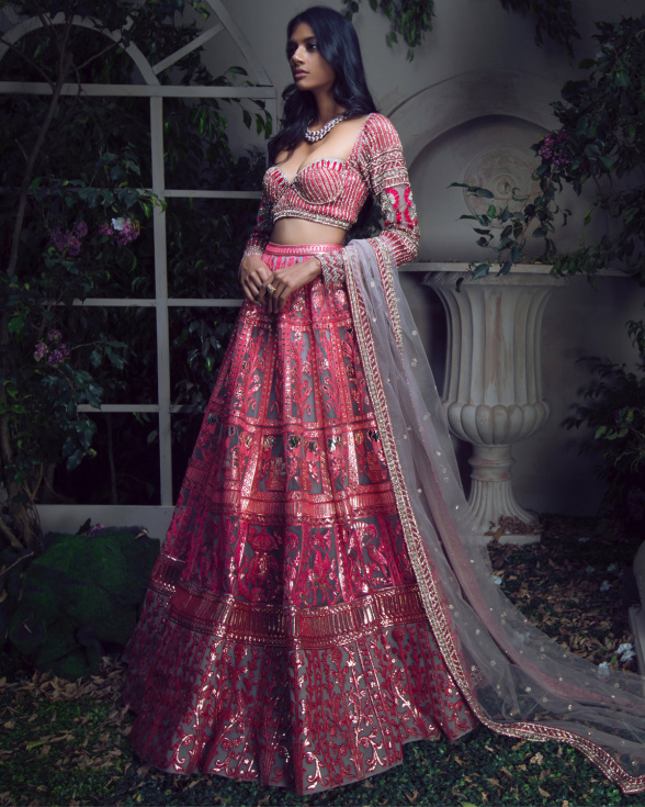 Buy Now Paradise Pink Chrome Applique Lehenga - Falguni Shane Peacock