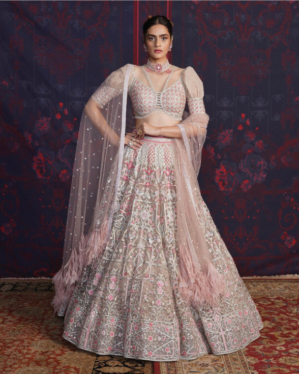 Camille Beige-based, Multicolored Lehenga Set