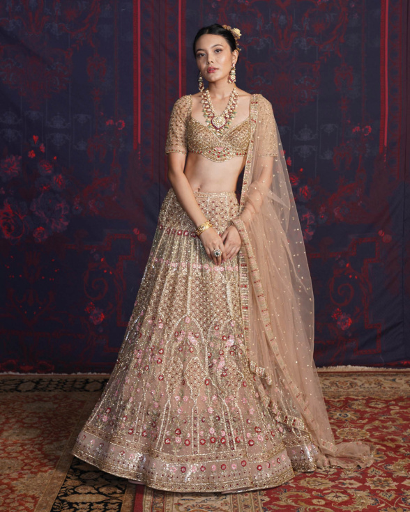 Nola Beige-based, Multicolored Lehenga Set With Dupatta