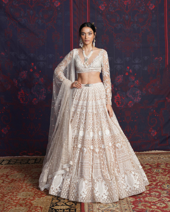 Perla Beige-based, Ivory Lehenga Set