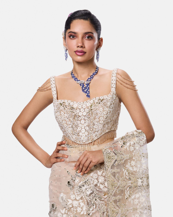 saree dress Girls’ with Orange Davani Cool iron if needed Stunning Blue & White Saree