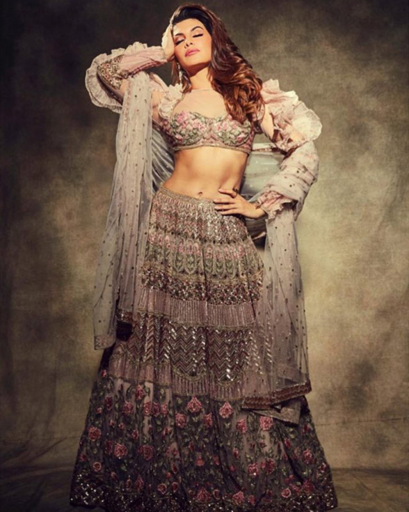 Jacqueline Fernandez Pink Floral Lehenga Set