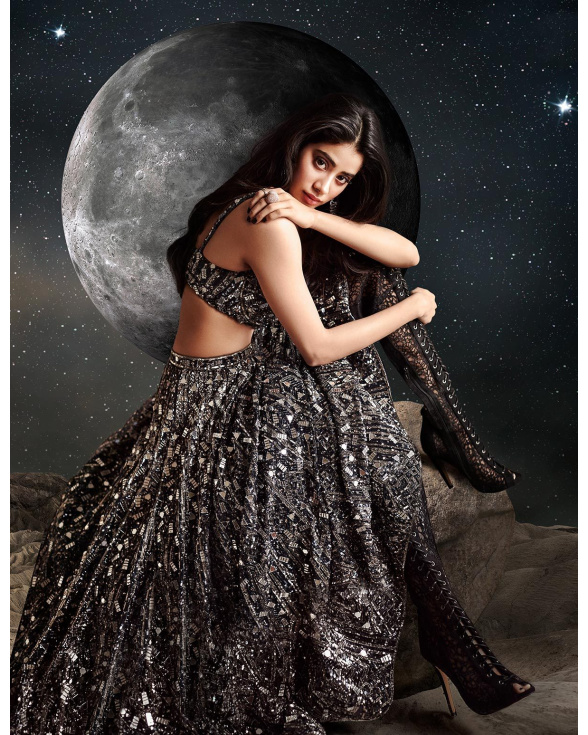 Janhvi Kapoor Crystal Black Lehenga Set