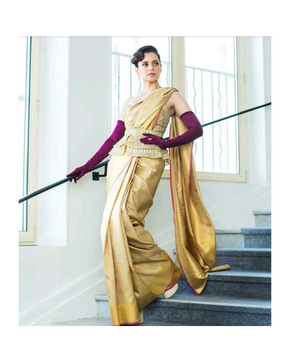 Kangana Ranaut In Custom-made Embellished Peplum Corset Blouse