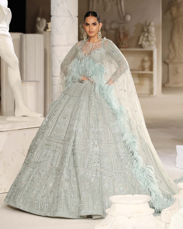 Kayden Lehenga Set Light Blue Ballgown Architectural Motifs