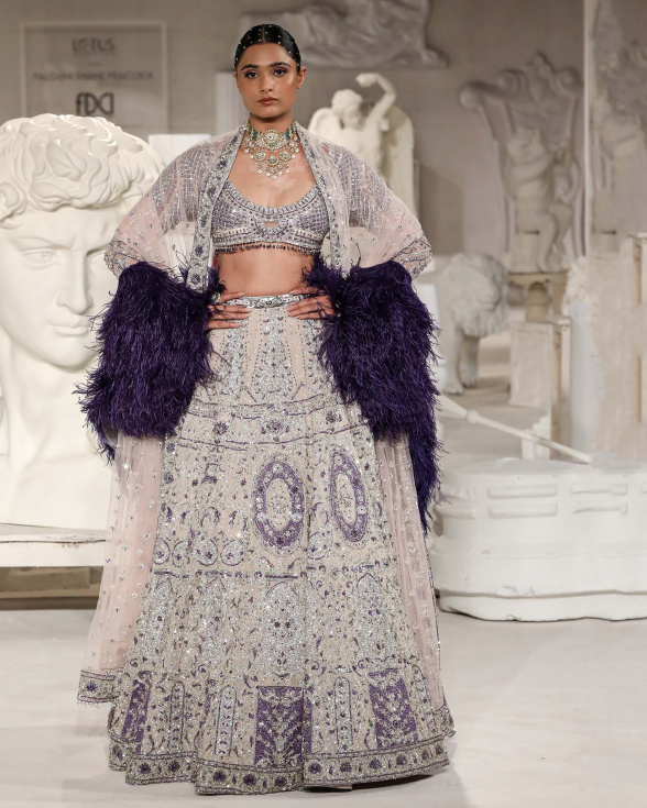 Khloe Lehenga Set Light Pink Silver Purple Regal Architectural Motifs