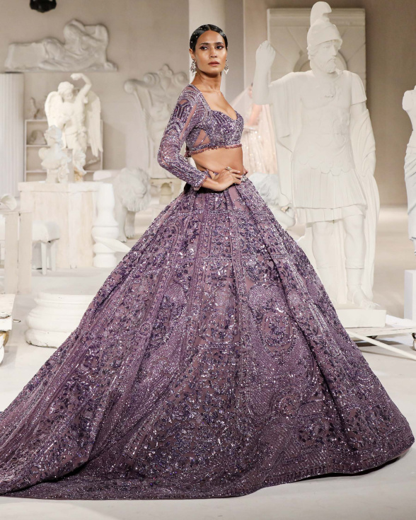 Kimberly Lehenga Set Hyacinth Violet Ballgown Architectural Motifs
