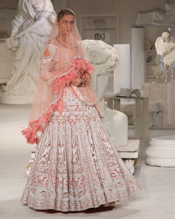 Lilianna Lehenga Set Coral Pink Ivory Foliage Motifs Design