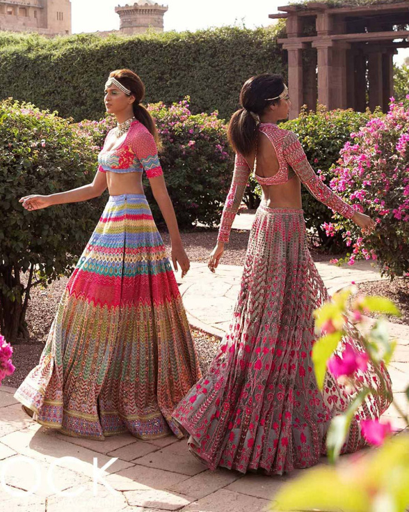 Buy Savoir Faire Pink Yellow Lehena Set - Falguni Shane Peacock