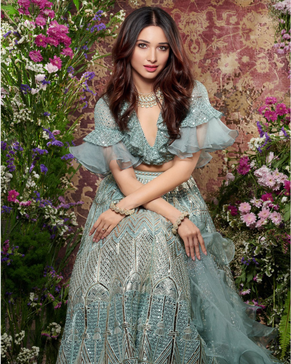 Tamannah Bhatia In Chrome Applique Lehenga With Blouse & Dupatta