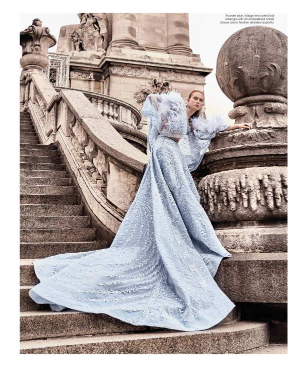 Buy Poised In Paris Mint Blue Lehenga Set - Falguni Shane Peacock