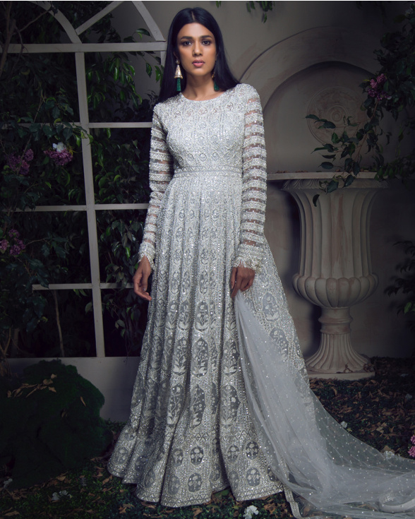 Buy Vallerie Pristine white Anarkali Set - Falguni Shane Peacock