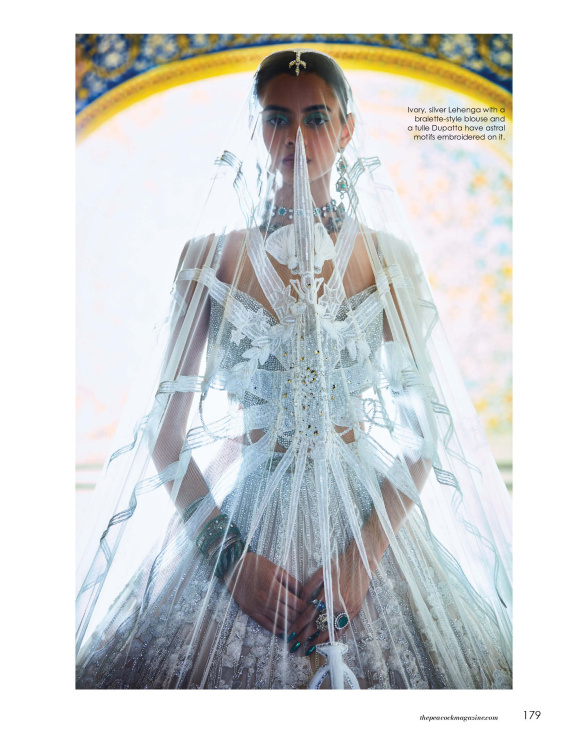 Ivory, Silver Lehenga With A Bralette-style Blouse