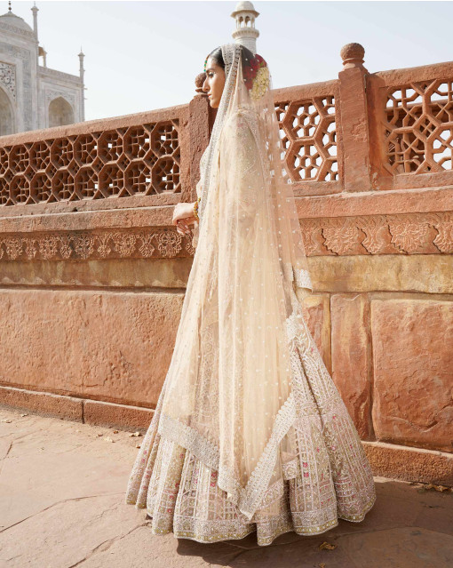 Silk bridal lehenga choli in Beige colour 1009