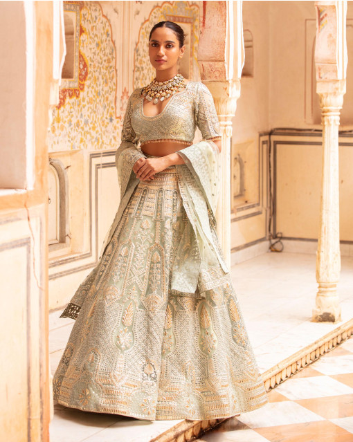 Green and Gold Color Wedding Lehenga ZAINAB – Panache Haute Couture