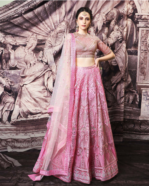 Buy Fuchsia Pink & Golden Agora Jasmine Embroidered Lehenga Set Online -  RI.Ritu Kumar International Store View