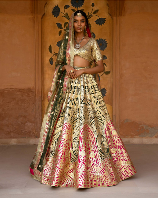 Rose Gold Georgette Lehenga Choli With Sequins & Zarkan Embroidery Wor –  Ethnos
