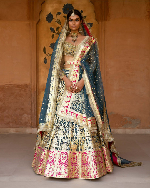 Navy Blue And Hot Pink Lehenga Adorn In Zardosi Embroidery Work. shop now -  +91 9987244208 #fashion #styl… | Lehenga choli online, Bridesmaid outfit,  Indian dresses