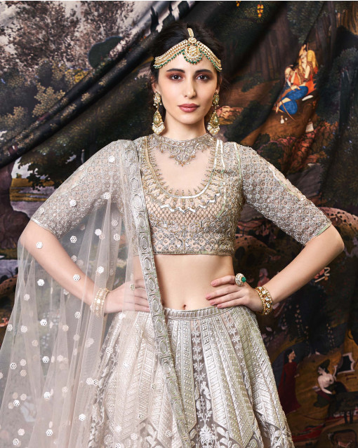 A Whimsical Engagement With A Bride In A Sparkly Silver Lehenga | Lehenga  designs, Bride, Engagement dresses