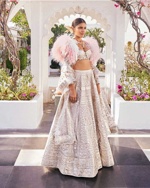 Off White and Pink Floral Printed Lehenga – Lashkaraa India