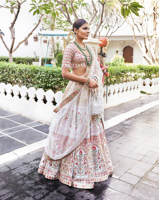 Resham Thread Embroidered Off-White Lehenga Choli LLCV115914