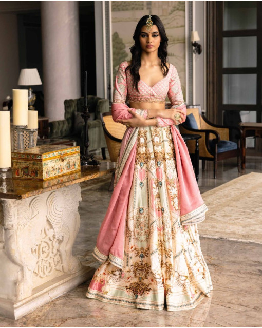 Beautiful dusky beige color designer lehenga for stylish looks buy it –  Joshindia