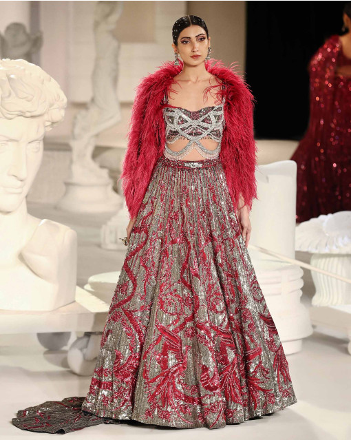 Shop for Latest Designer Silver and Red Macy Bridal Lehenga