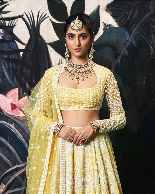 Buy Seema Gujral Yellow Dupatta Floral Embellished Lehenga Set Online | Aza  Fashions