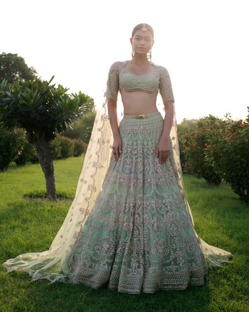 Light Green Jacquard Silk Lehenga Choli For Wedding – FOURMATCHING