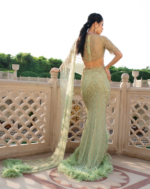 Golden hot sale saree gown