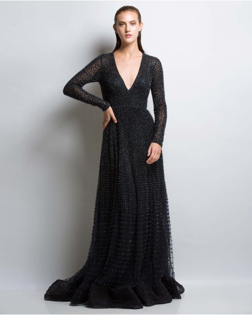 Norma Black Embroidered Gown