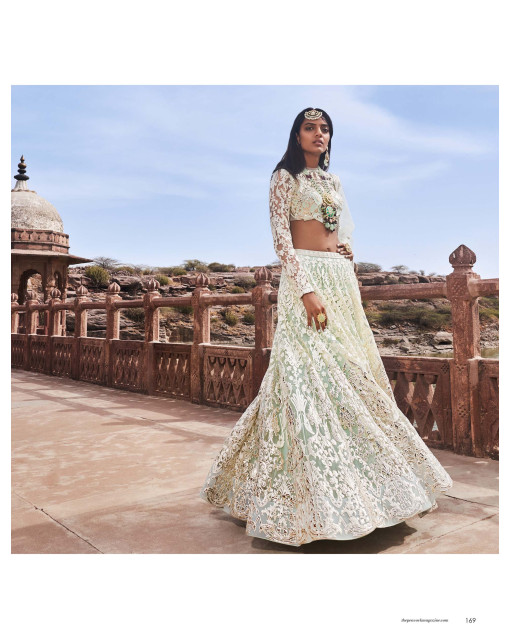 Mint blue lehenga set with embroidered details
