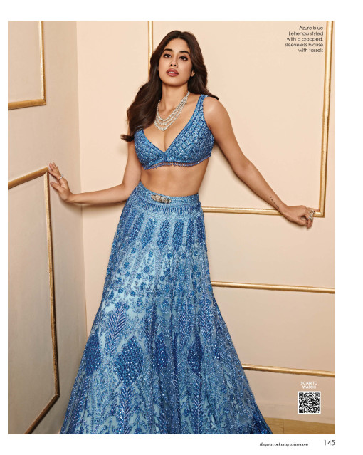 Janhvi Kapoor Azure blue Lehenga styled with a cropped