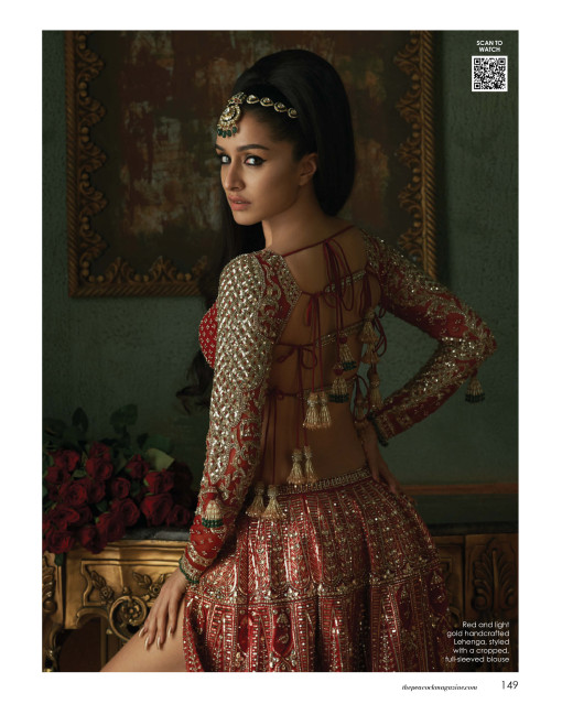 FIERY RED LEHENGA AND CONTRAST CHOLI WITH MULTI COLOUR FLORAL EMBROIDERY  AND GOLD DUPATTA - Seasons India
