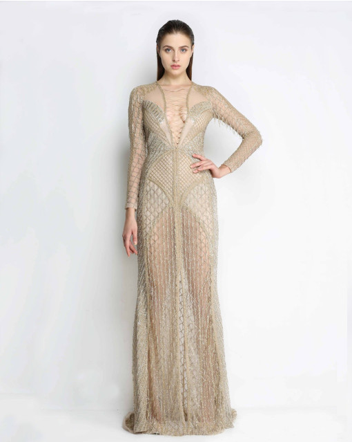Zeiba Crystal Work Embroidered Gown