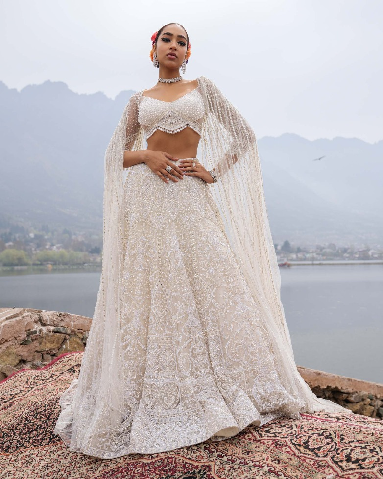 Cordelia Ivory Lehenga Set With Pearl And Crystal Details