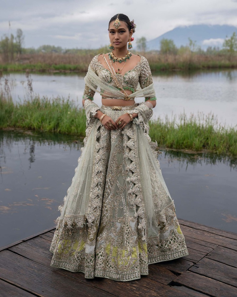Jada Sage Green-based, Multicoloured Lehenga Set With Sequins