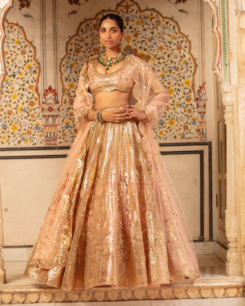 Jordan Lehenga Set English Rose Pink Light Gold Architectural