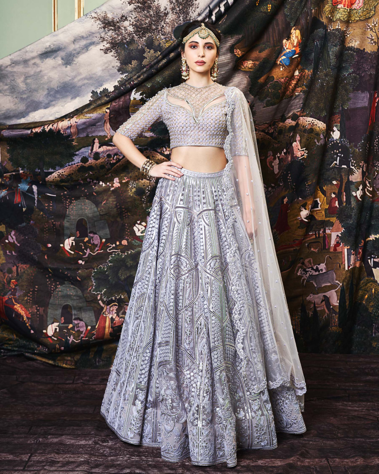Alicia Light Grey, Tulle Lehenga Set