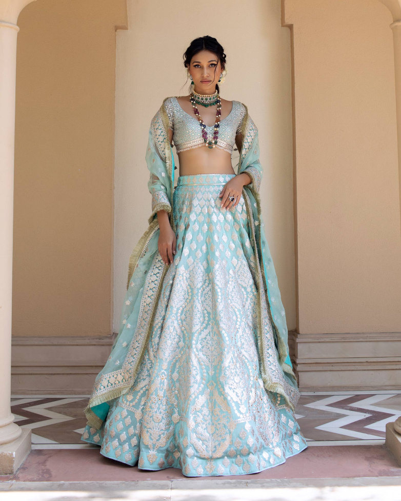 Seychelle Pastel Blue Chrome Applique Lehenga Set