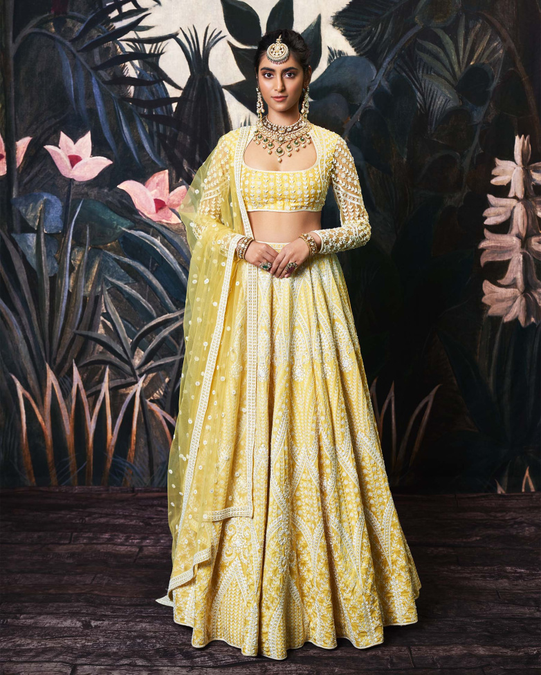 Kiara Greenish-yellow Raw Silk Lehenga Set