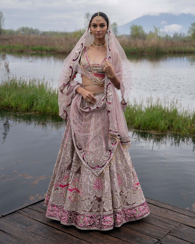 Bright Red Premium Silk Designer Bridal Lehenga Choli Online FABANZA
