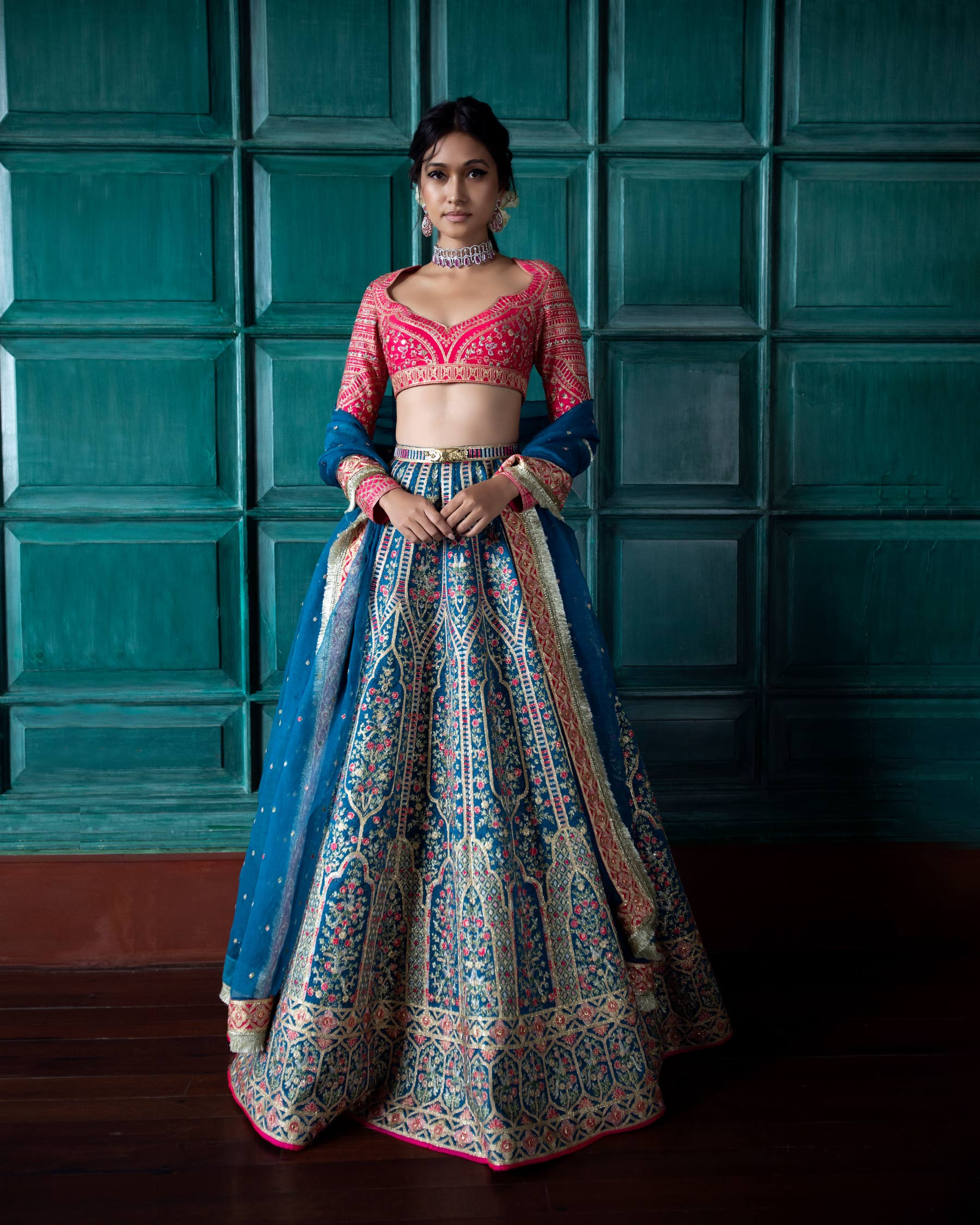 Royal blue velvet lehenga with pink work and double dupatta|  WedMeGood|#wedmegood #indianweddings #bridall… | Indian bridal outfits,  Lehenga designs, Bridal outfits